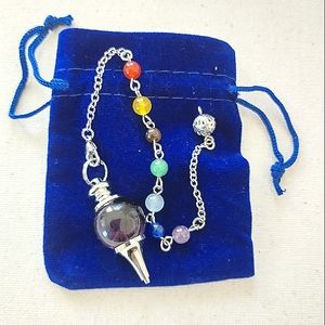 Pendulum 7 Chakra Beads Crystals Healing Keychain Purse Amethyst Natural Gem